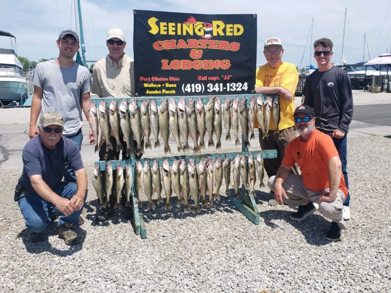 Group of 6 with their Walleye catch in June 2020